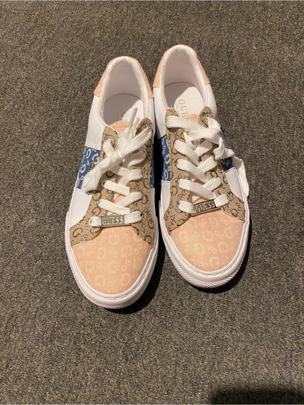 Guess Pink, Tan, Blue & White Logo Low-Top Sneakers